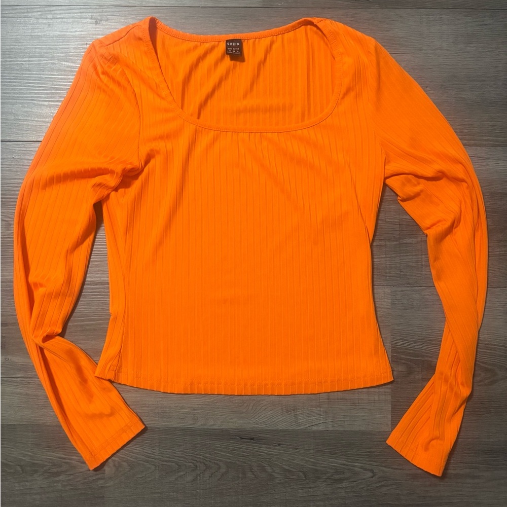 SHEIN Bright Orange Ribbed Blouse